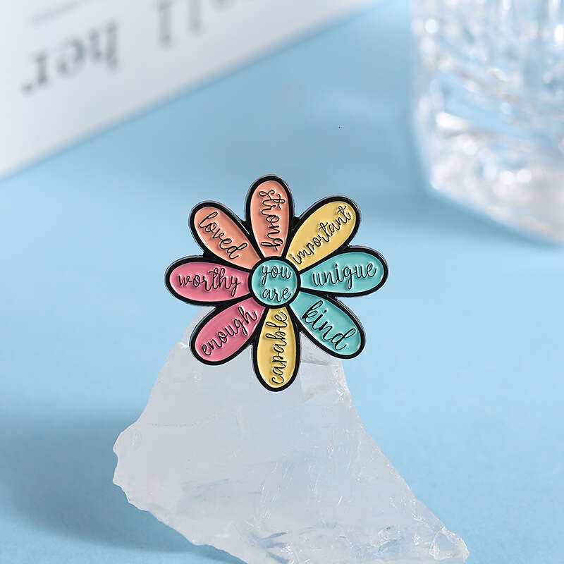 New Cartoon Flower Pattern Brooch Personality Versatile Text Short Sentence Exquisite Clothing Backpack Accessory Metal Badge