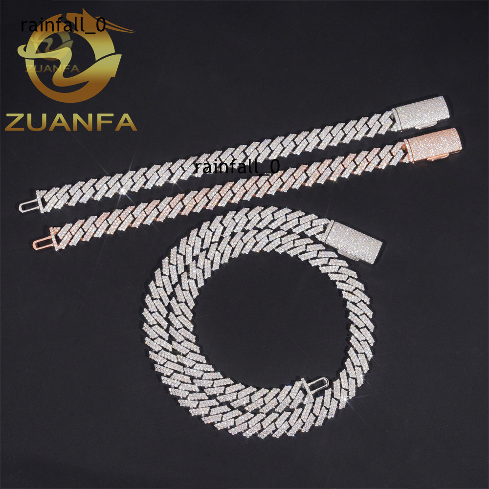 12mm 2Row Moissanite Hip Hop Jewelry 925 Sterling Silver Cuban Link Chain for Men Moissanite Link Pass Diamond Tester