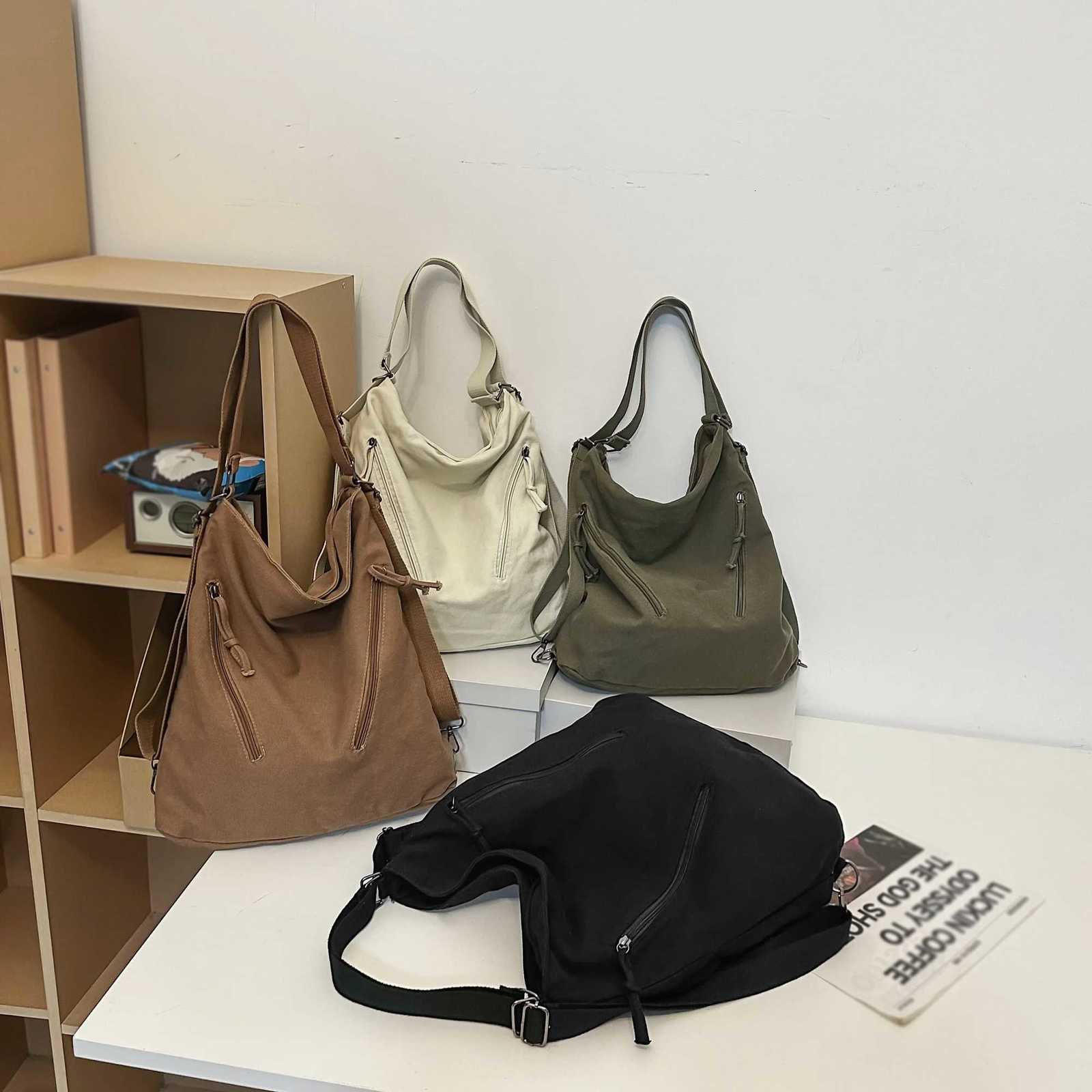 Womens Backpack MultiPurpose Bag Large Capacity Pure Color Design Versatile Commuter Crossbody Bag Personalized Trendyy Canvas Bag Shoulder Bag Backpa