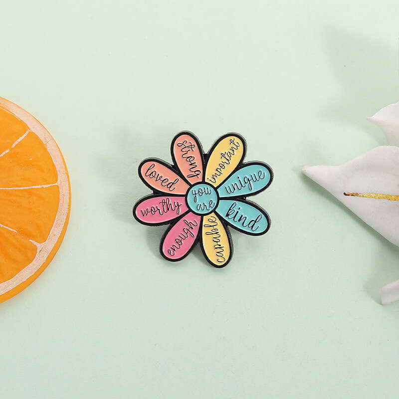 New Cartoon Flower Pattern Brooch Personality Versatile Text Short Sentence Exquisite Clothing Backpack Accessory Metal Badge