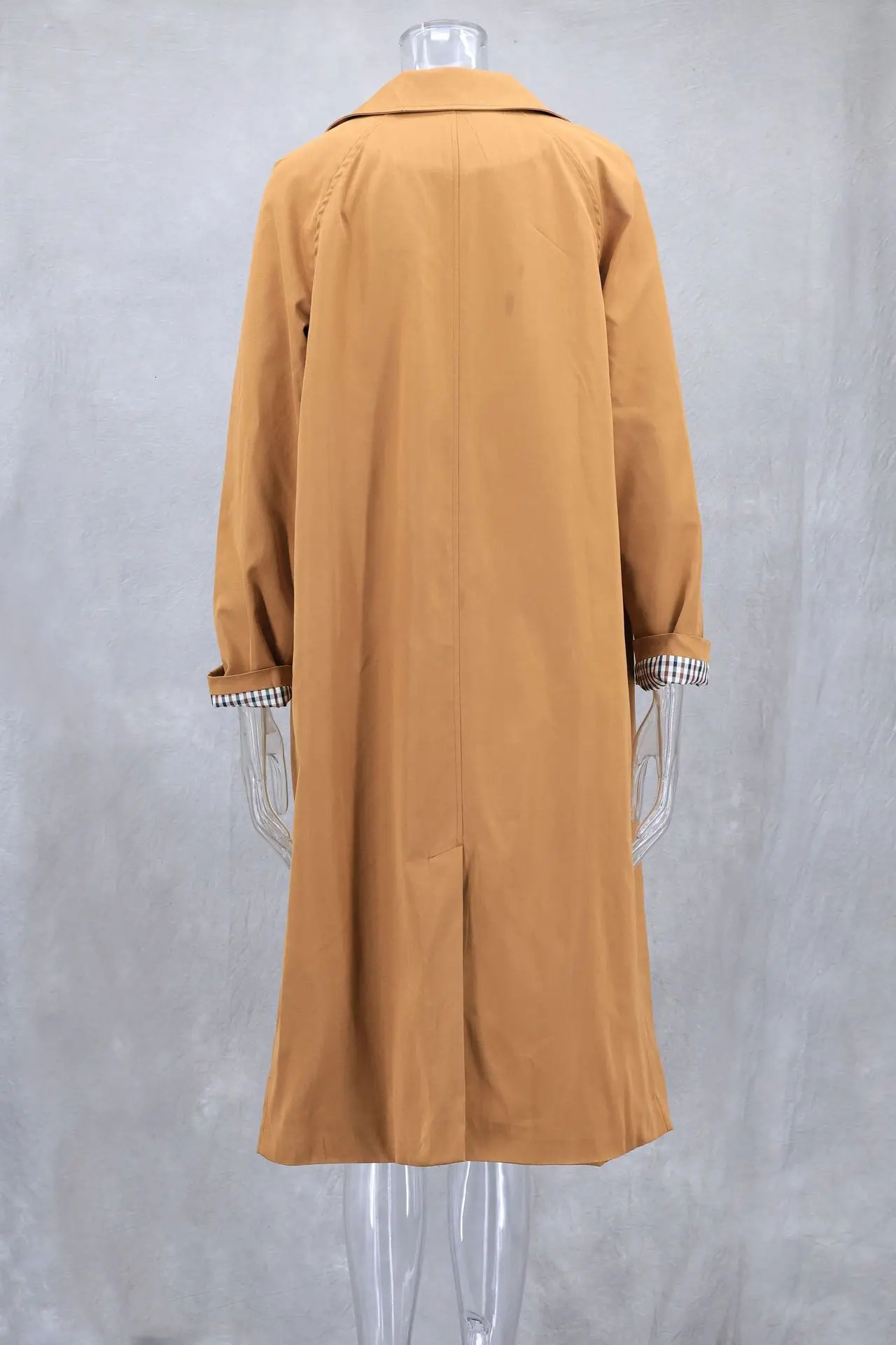 Women Casual Khaki Plaid Lined Lapel Trench Coats Autumn Single Breasted Loose Jacket Female Chic Overcoat Streetwear 251029