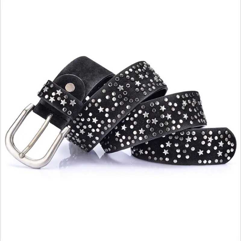BOKADIAO Women Belt Punk Pin Buckle Vintage Geometry Rivets Luxury Ladys Leather Belts for Woman Waistband Female BeltW251030