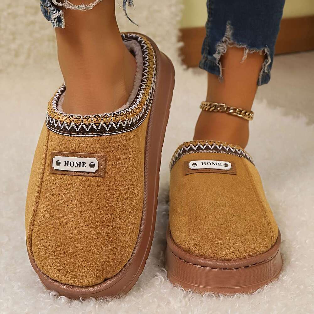 Fleece With Thick Non-Slip - Soft Warm Indoor House Men & Women, Brown/Khaki/Black, Perfect Gift For Comfort, Winter Cozy Shoes | EVA Sole Family Home