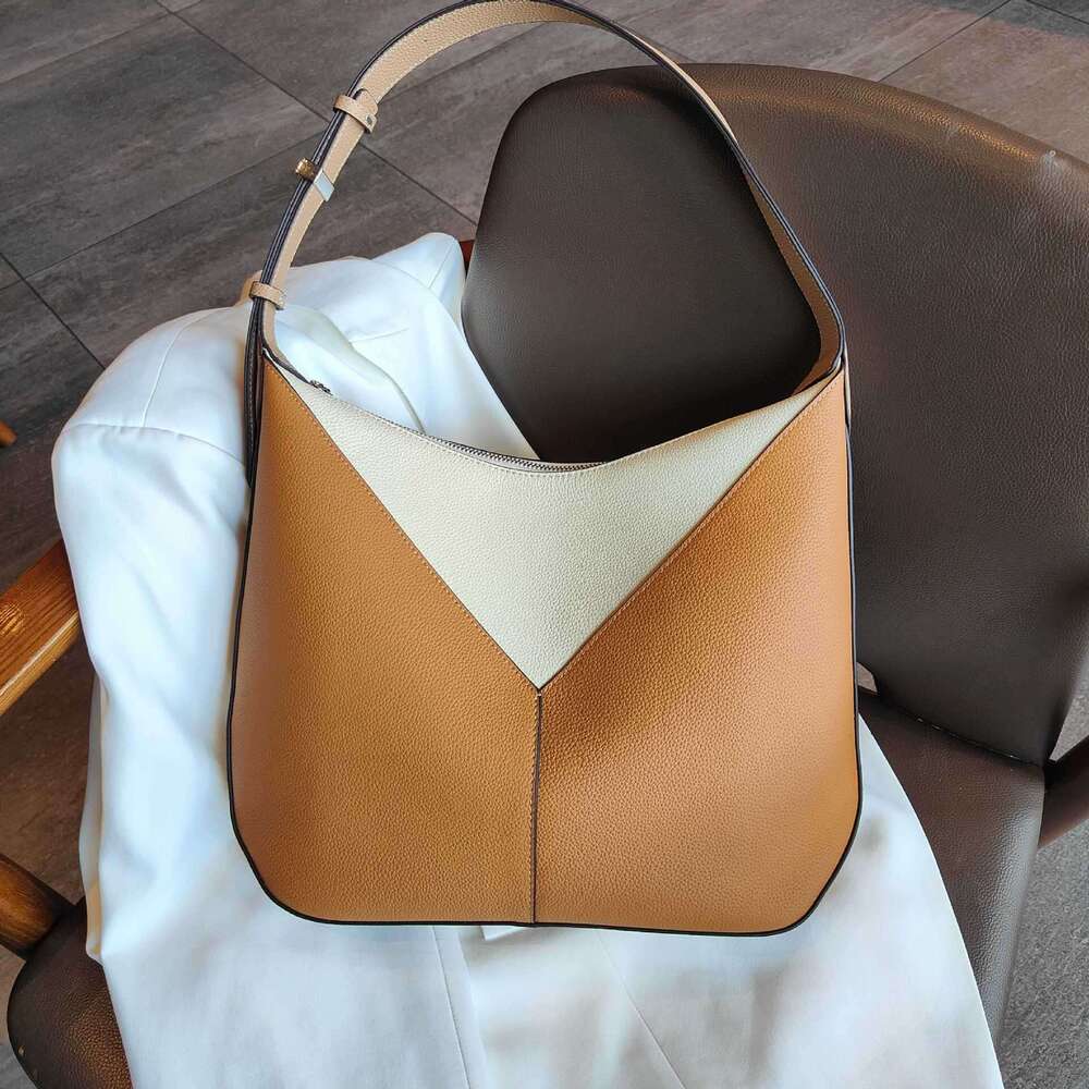 Luxury Bag Designer Genuine Leather Large Capacity Single Shoulder Tote New Top Layer Cowhide Niche Geometric Commuter Bucket Bag For Women