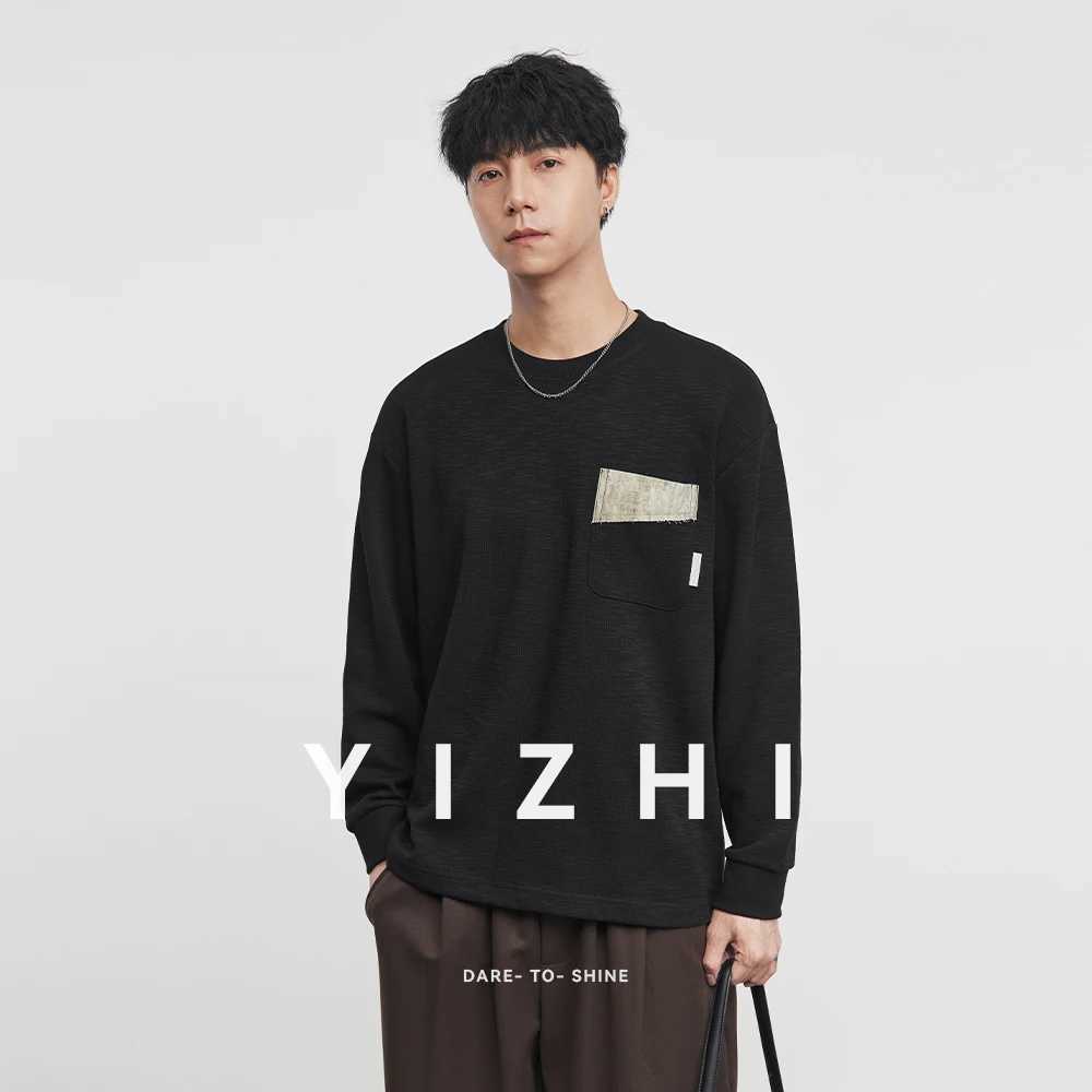 Fashion Mens Pocket Contrast Color Round Neck Sweatshirt 2025 Autumn New Loose Versatile Long Sleeve Top Pullover J251021