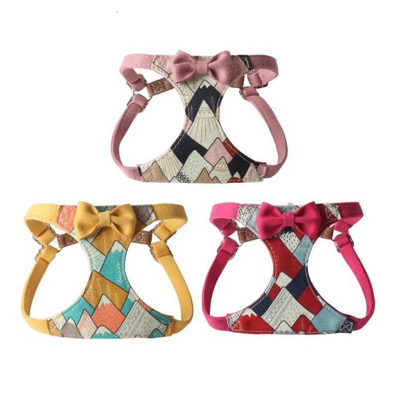 New Mount Fuji Inspired Pet Harness Leash Set Elegant Bow Tie Dog Vest with Adjustable Straps for Small Breeds Accessories C251031