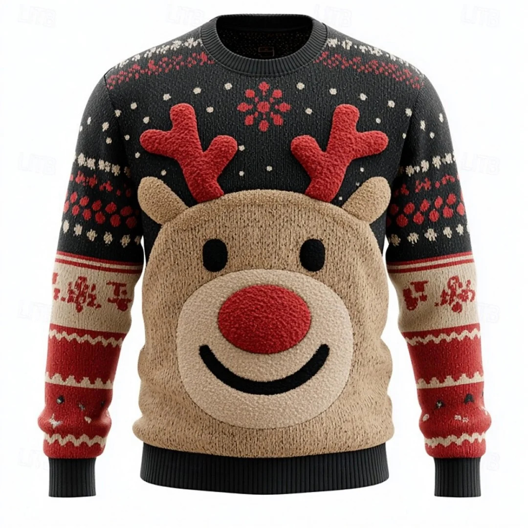 Christmas Deer Print Warm Knitted Long Sleeve Sweater Pullover Tops Round Neck Casual Ugly Blouse Christmas Sweater Hoodies 251031
