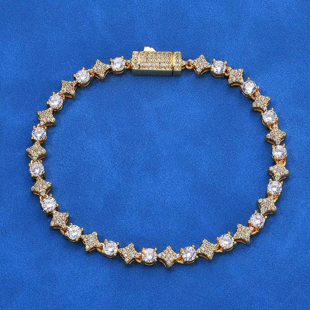 High Quality Round CZ Diamond Gold Silver Star Shape Tennis Chain Bracelet for Women Bling Hip Hop Fine Jewelry