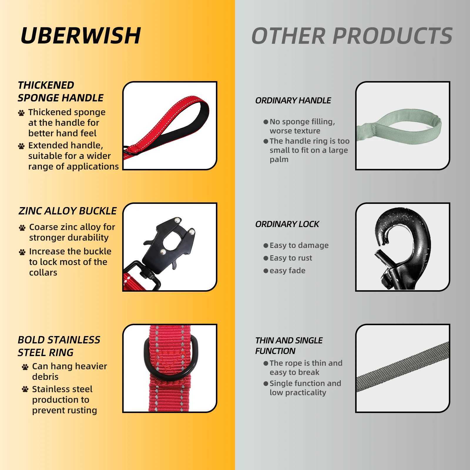 Heavy Duty Dog Leash Nylon reflective with Soft Padded 2 Handle Auto Lock Frog Clip Outdoor dog leash With a dog poop bag C251031