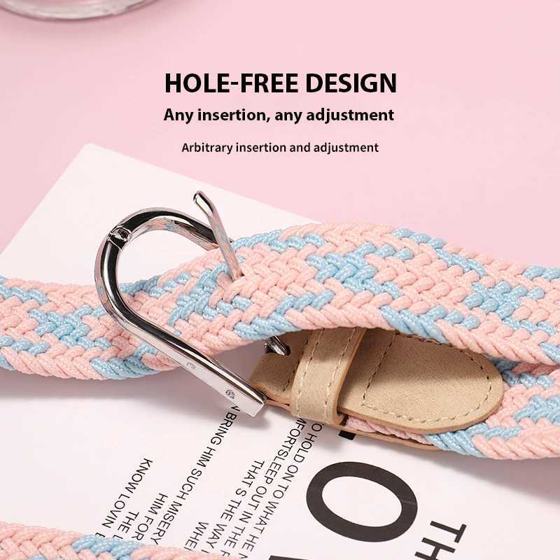 new nopunching belt womens hundred matching jeans elastic pin buckle student lazy cloth belt canvas braided beltW251030