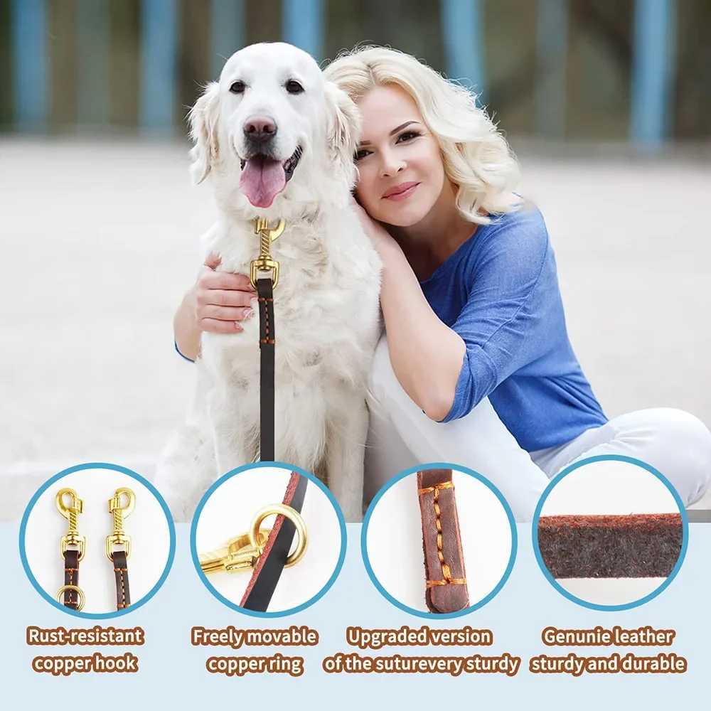 Multifunctional Dog Leash Strong and Soft Real Leather Dog Leash Adjustable Hands Free Crossbody Double Dog Leash for All Dogs C251031