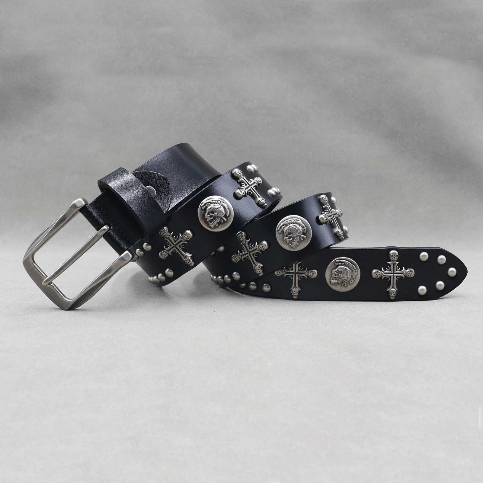 NEW Metal Rivet Cowboy Belt Genuine Leather Cowskin Men Belt Punk Rivet Jeans Belts For WOMEN Ceinture Homme Cinturones HombreW251030