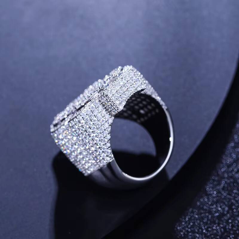 Hot Selling Hip Hop Jewelry White Gold 925 Sterling Silver Ring Gold Plated Vvs Moissani Ice Flower Dollar Ring