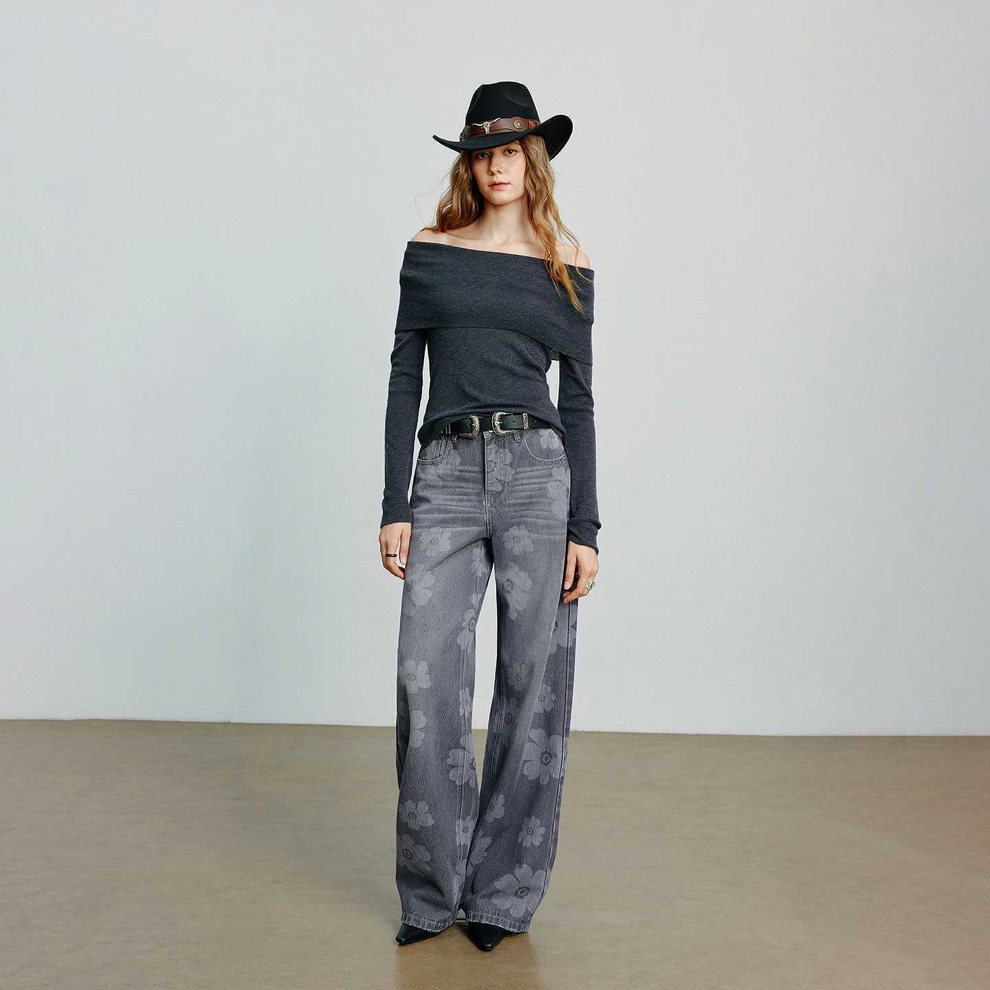 TOYOUTH Women WideLeg Pants 2025 Autumn NewAsymmetric Retro Cotton Printed Trousers J251031