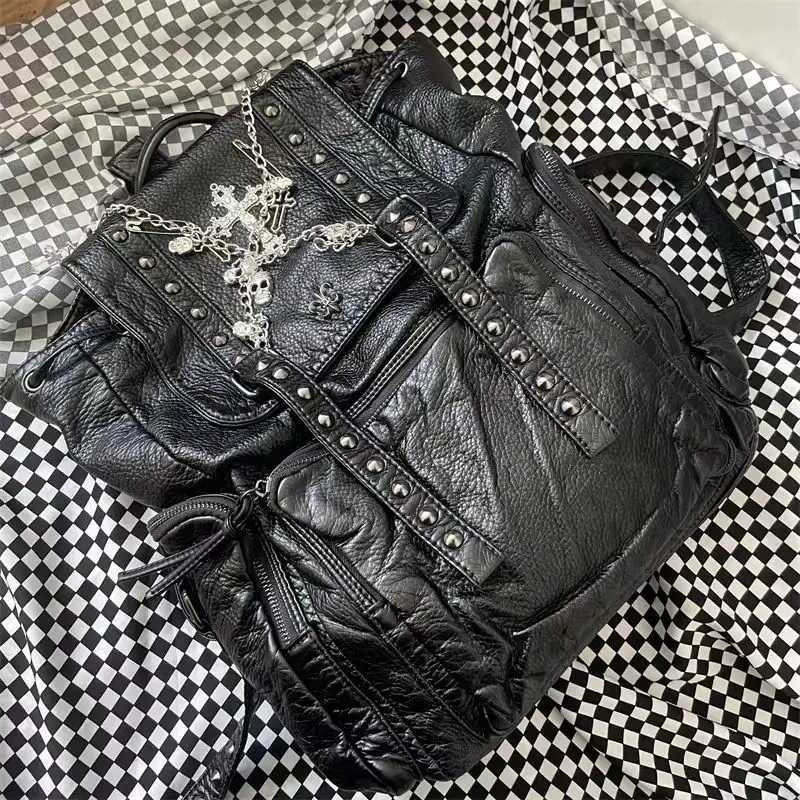 Grunge Rivet black Y2k Backpack Women Gothic Subculture Punk Cross Black Mochila Ladies Vintage Harajuku Backpacks Aesthetic W251031