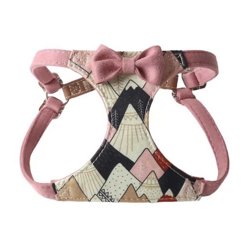 New Mount Fuji Inspired Pet Harness Leash Set Elegant Bow Tie Dog Vest with Adjustable Straps for Small Breeds Accessories C251031