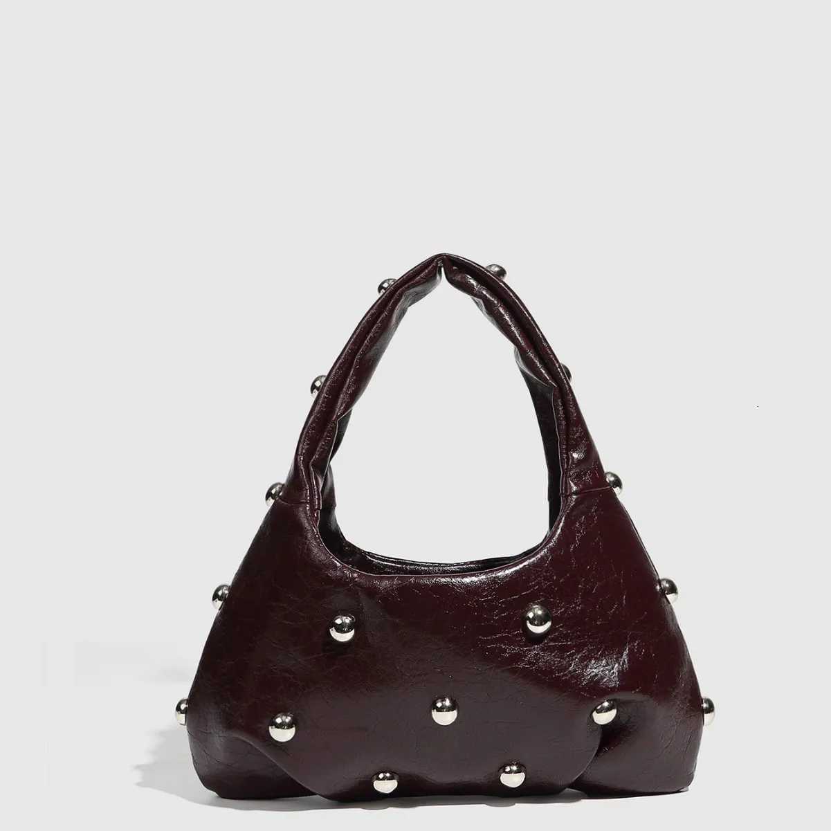 NEW Rivet Womens Handbags Soft PU Leather Shoulder Bag Casual Designer Hobos Half Moon Underarm Bags for Women 2025 Tote Clutch W251031