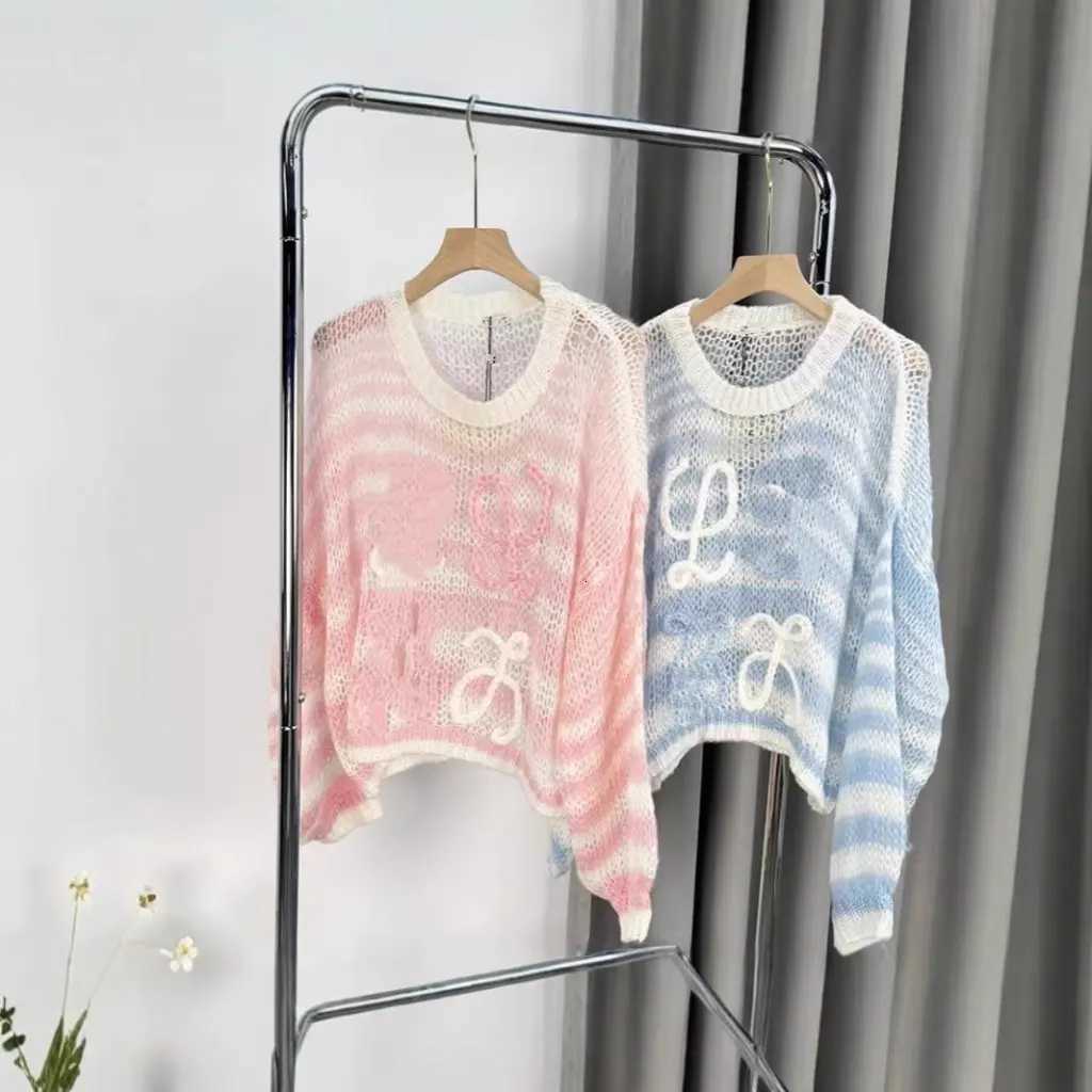 Style Ele Loose Striped Mohair Sweater Thin Swt Pullover Lazy Style Womens Fashion Knitwear W251031