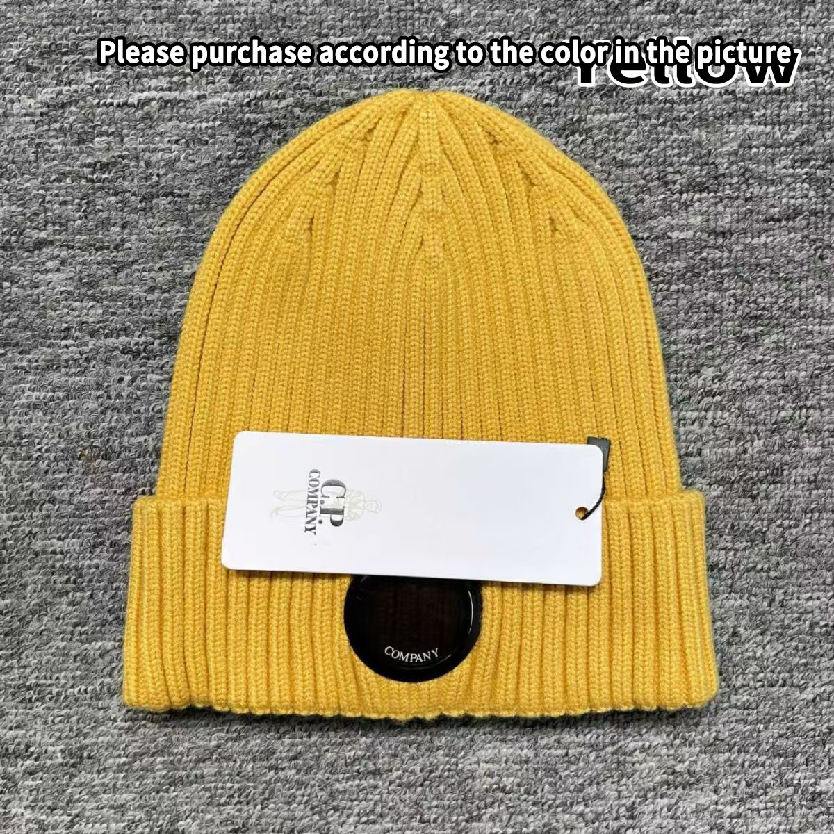 PC Company Yellow Ribbed Knitted Beanie Hat C company Fashion Streetwear Winter Warm Skull Cap for Men Women