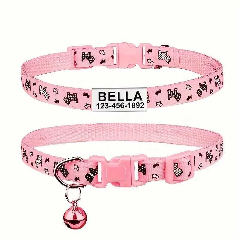 Customized Dog Collar Nylon Bone Kitten Puppy Collars Necklace Free Custom Pet Name ID Adjustable For Small Dogs Cats C251031