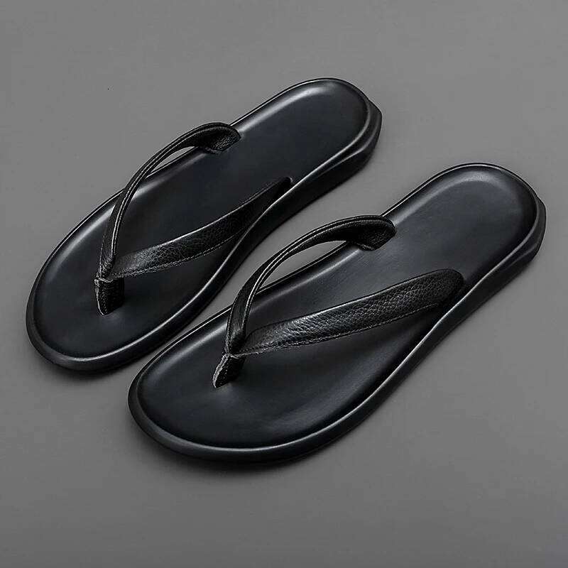 Flats Flip Flop Genuine Leather Men Slippers Summer Top Brand 2024 New Fashion Man Designer Beach Flip-flops Light Comfortable