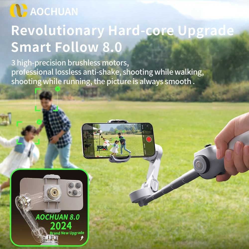 AOCHUAN Handheld Gimbal Stabilizer 3Axis Smart V8 For Phone with Extension Rod Tripod Face Tracking For iPhone Android TikTok Y251011