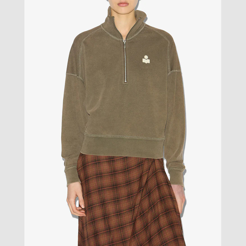 High-Quality Designer Cotton Half-Zip Hoodie Sweatshirts Winter New Style Classic Flocked Dyed Washed Vintage High-Neck Women's Loose Pullover Hooded Sweater Tops tn