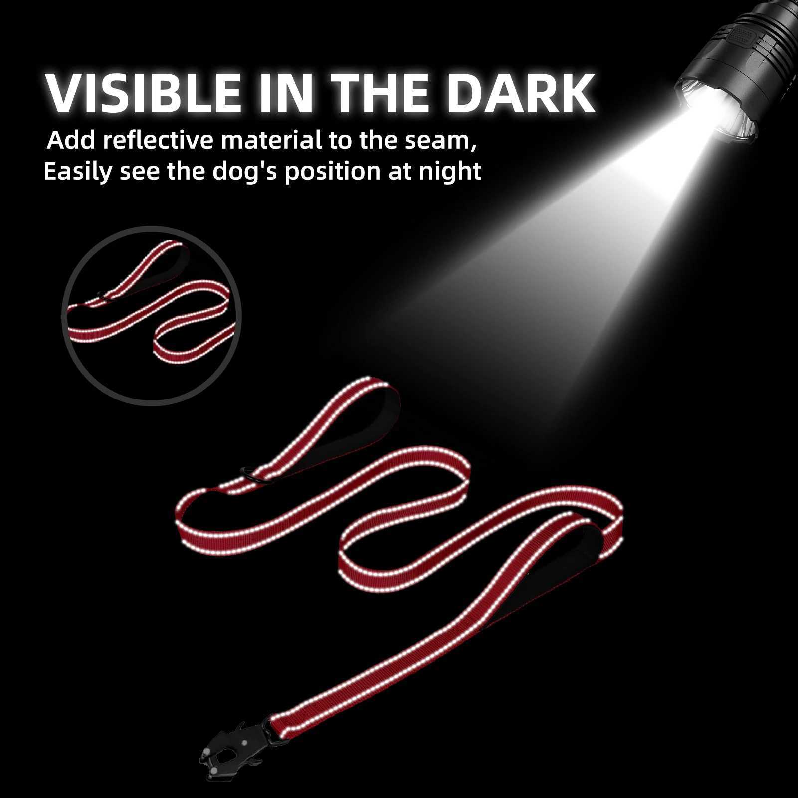 Heavy Duty Dog Leash Nylon reflective with Soft Padded 2 Handle Auto Lock Frog Clip Outdoor dog leash With a dog poop bag C251031