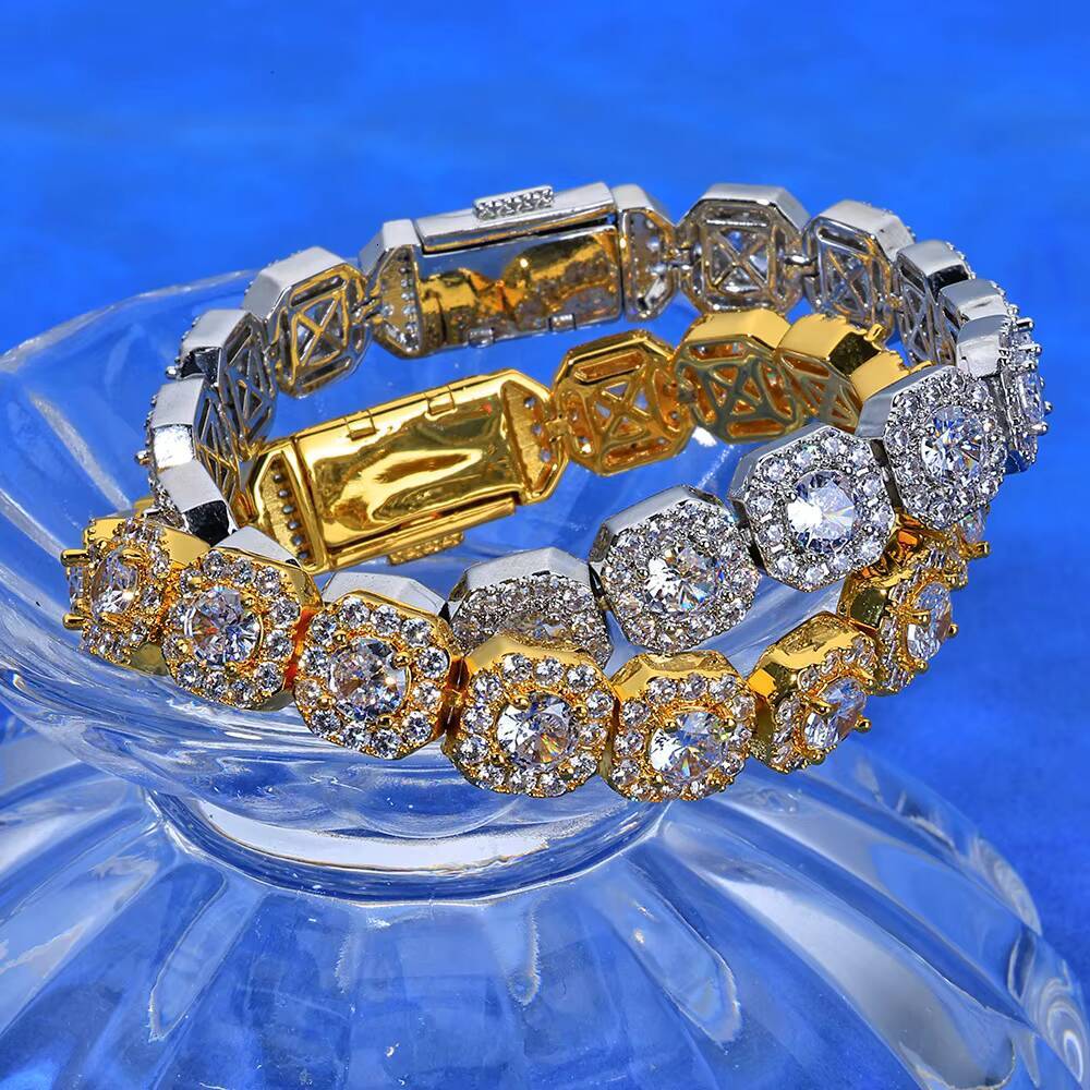 Bling Iced Out Bracelet Tennis Diamond Bracelets for Men 10mm Square Shape Cluster Tennis Chain Men Hiphop Jewelry