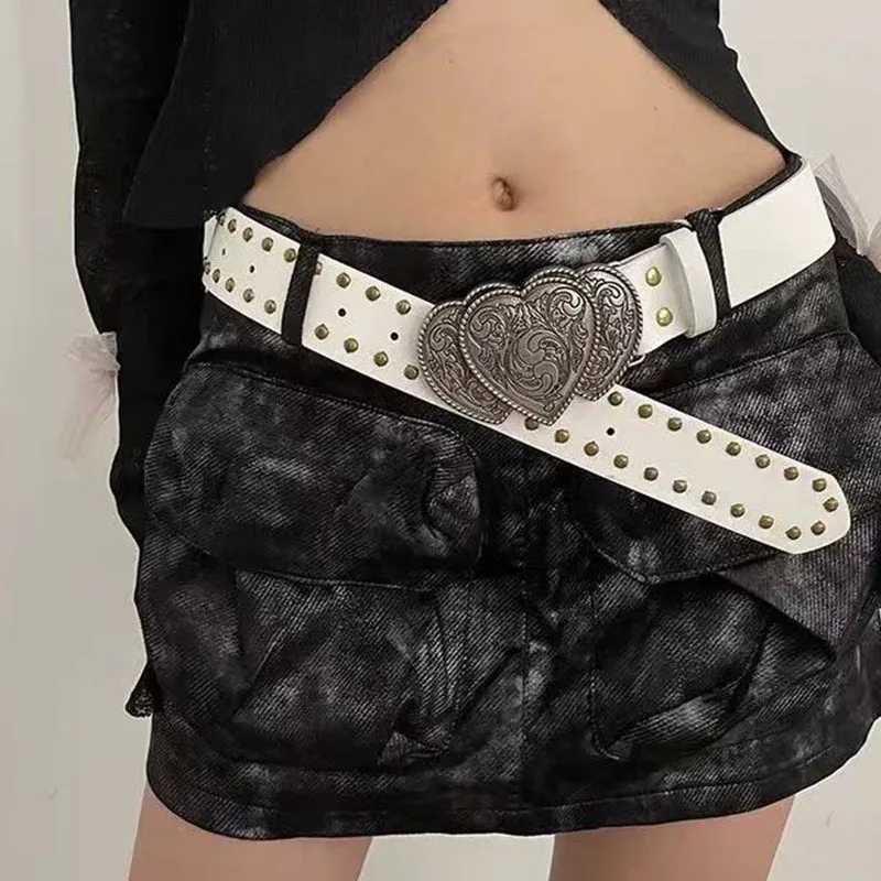 American retro leather belt for women sweet and cool hot girl personalized rivet waist chain Korean versatile clothing acceW251030