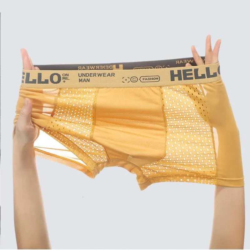 4Pcs Mens Underwear Ice Mesh Bacteriostatic Crotch Men Boxer Shorts Thin Breathable Men Underpanties Summer Ventilate PantiesT251031