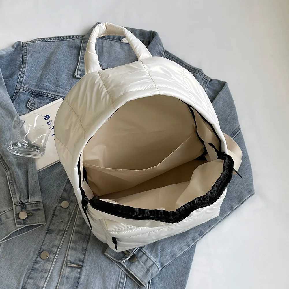 Winter Puffer Students School Bags Large Capacity Down Padded Backpack Solid Color Casual Bookbag Adjustable Strap Teen Rucksack W251031