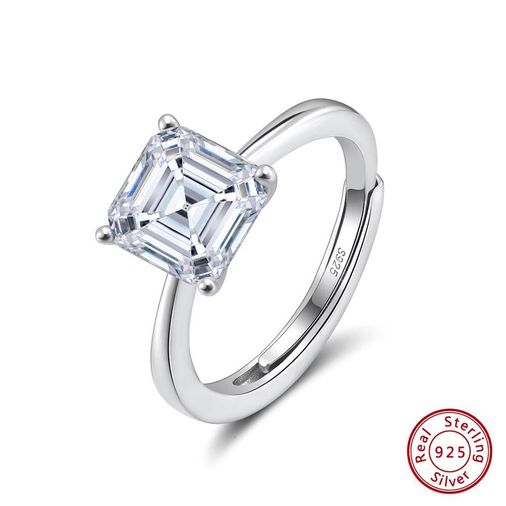 RINNTIN SMOR04 Fine Jewelry 925 Sterling Silver Moissnaite Square Cut Engagement Wedding Adjustable Ring with Certificate