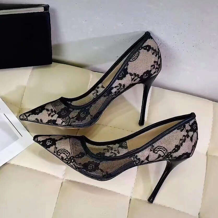 Mesh Black High Heels 2025 New Dress Lace Sexy Designer Shoe Stiletto Pointed Toe stiletto Shoes for Women