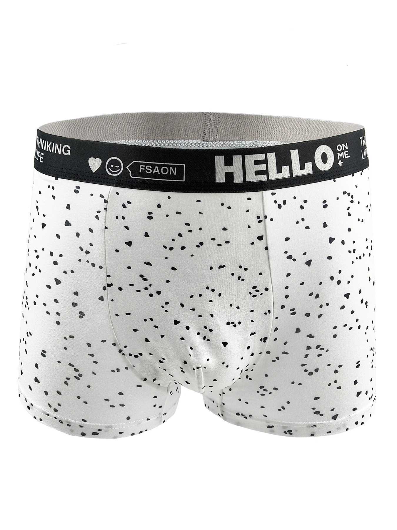 Mens 4Pack Polyester Boxer Briefs HELLO Printed Waistband with THINKING LIFE Cute Icons Stylish Speckled PatternT251031