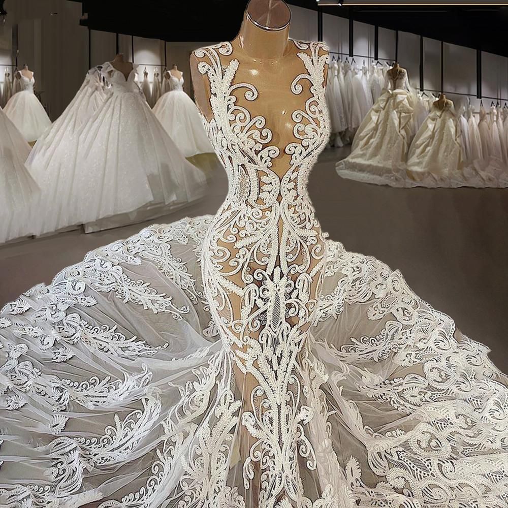Sexy 2026 Lace Mermaid Wedding Dresses Bridal Gowns Jewel Neck see throuogh Appliqued Country Vestidos De Novia