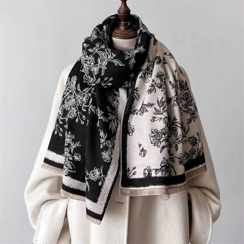 Winter Warm Shawl Elegant Floral Cashmere Scarf Women Thick Blanket Wrap Bufanda Tassel Female Long Foulard 2024 C251031