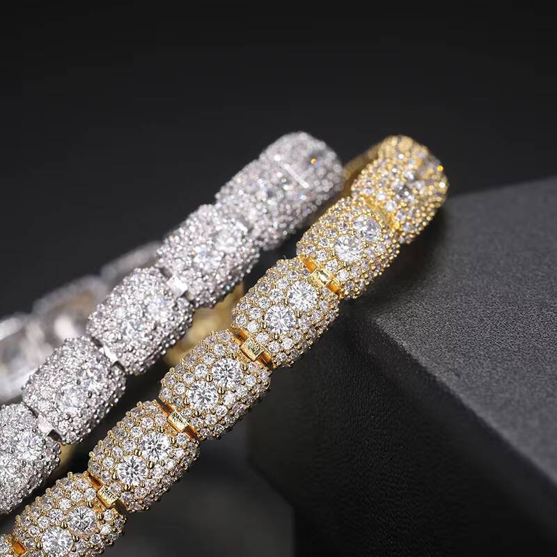 New Arrival Handmade Claw Set Round Brilliant Cut Vvs D Moissanite Rapper Luxury Glamour 925 Sterling Silver Bracelet