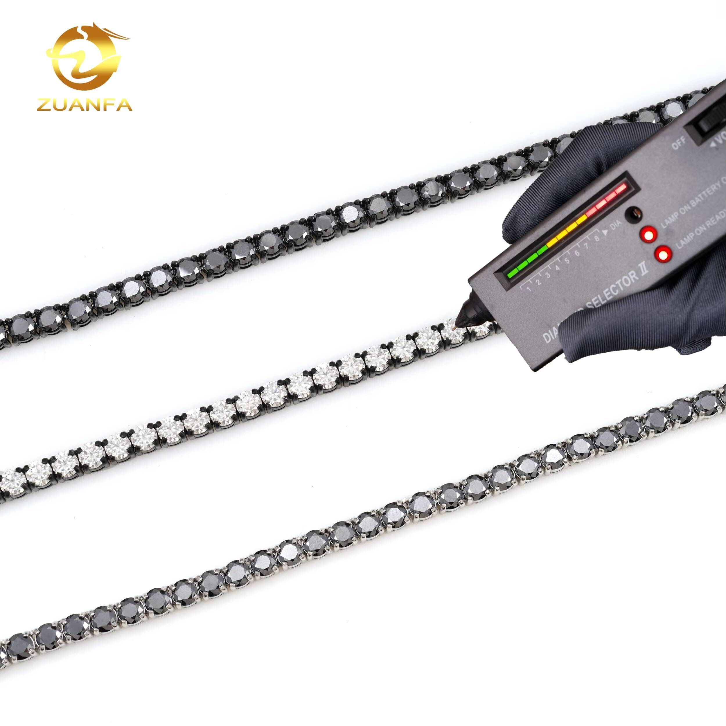 Black Gold Plated 4mm Diamond Hip Hop Moissanite Jewelry Iced Out VVS Moissanite Necklace 316L Stainless Steel Tennis Chain