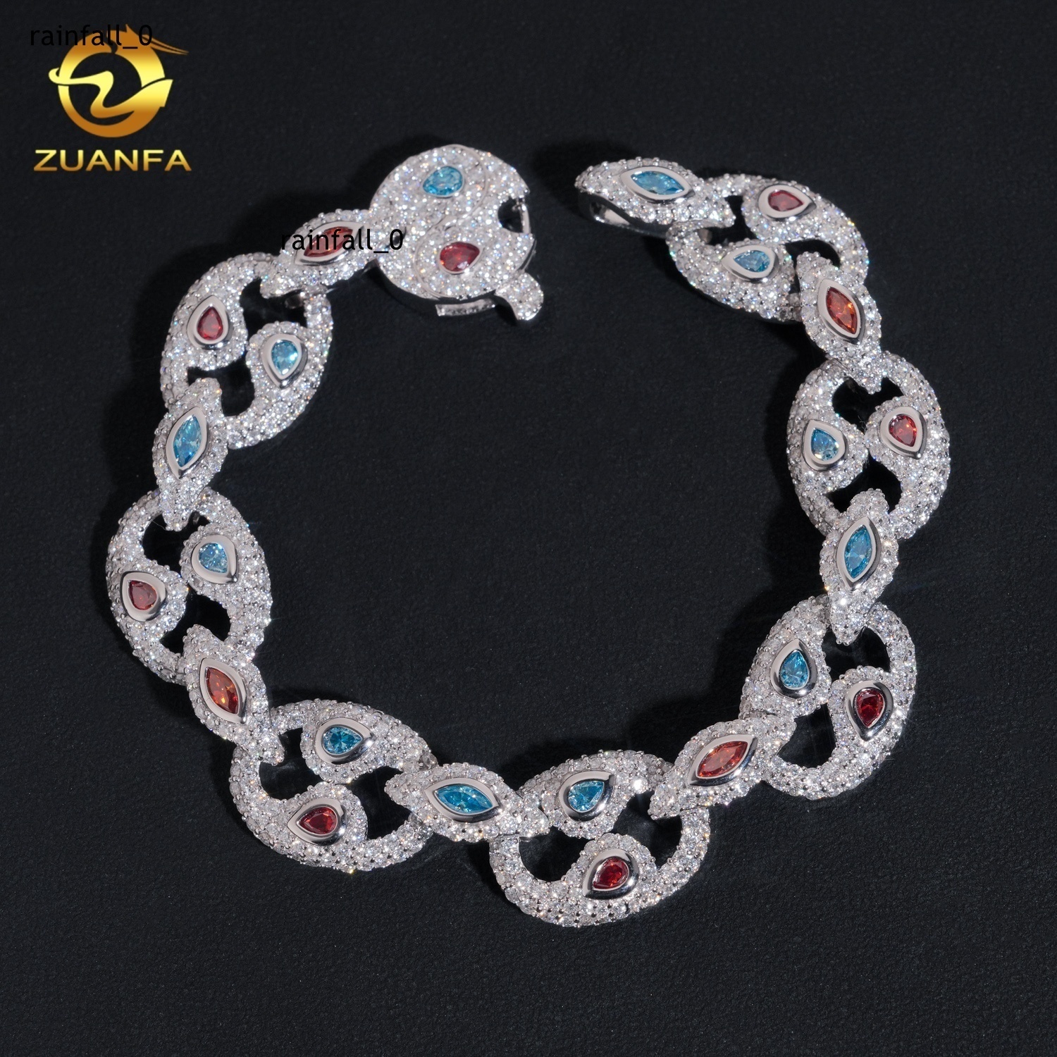 Top Quality 16mm Iced Out Color Diamond Moissanite GRA Certificate 925 Silver Hip Hop Bracelet