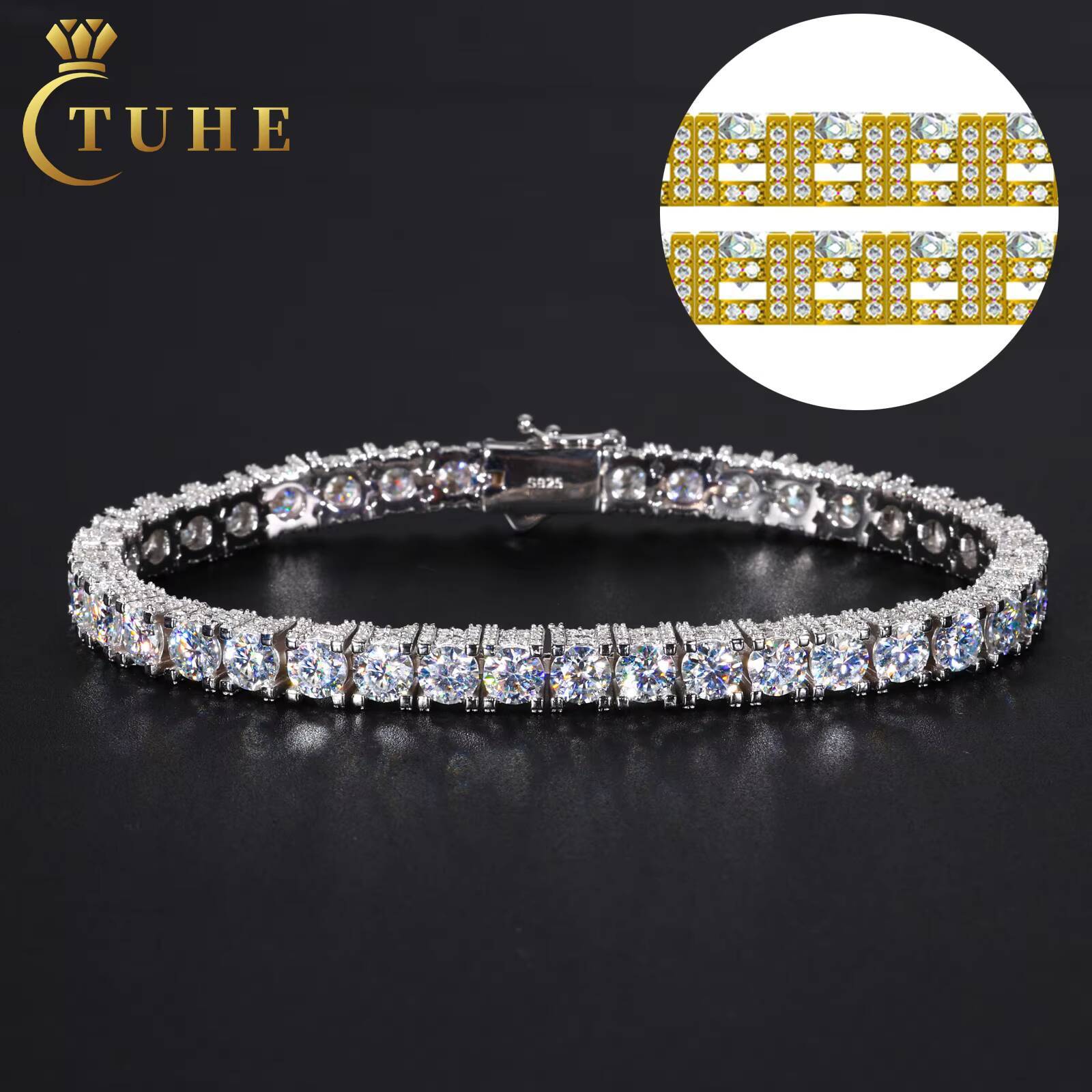 Fashion 5mm Iced Out Cluster Tennis Bracelet Luxury White Gold 925 Sterling Silver VVS Moissanite Diamond Jewelry for Men Women