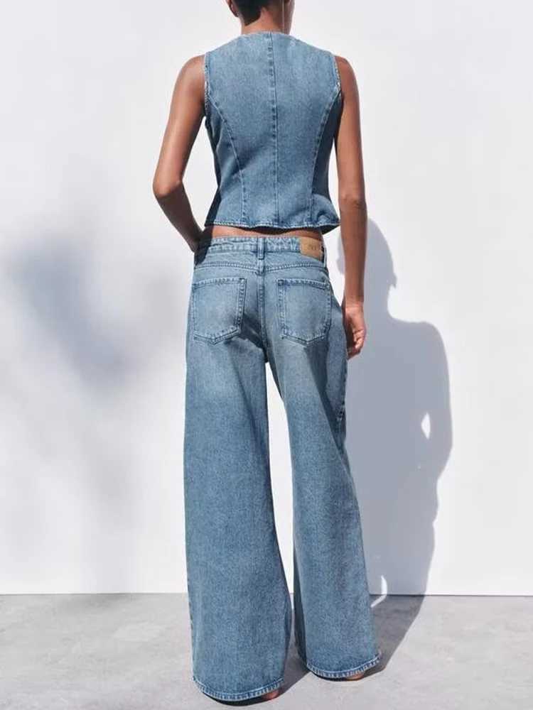 European and American style summer new products womens denim sleeveless round neck vest waistcoat midwaist trousers J251031