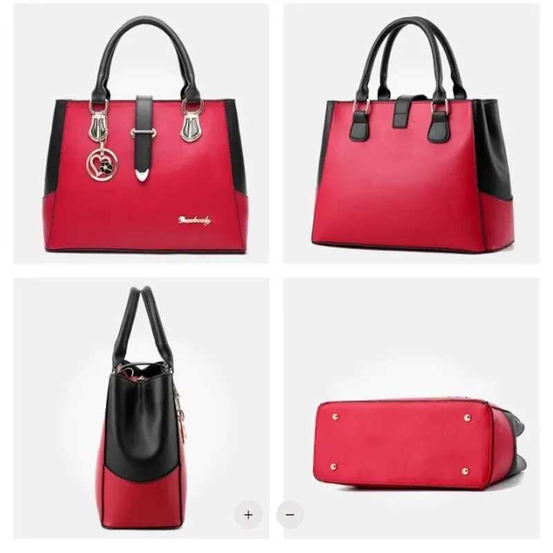 Faux Leather Shoulder Bag Womens Fashion Letter Detail Handbag Double Handle Purse W251031