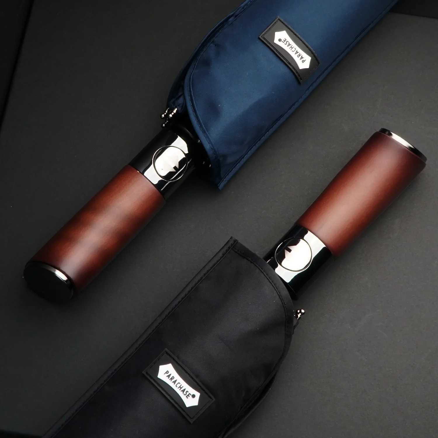 Parachase Autatic Umbrella Men 120cm Large Folding Umbrella Windproof Strong Wooden Handle Big Luxury Umbrella 8K H251031