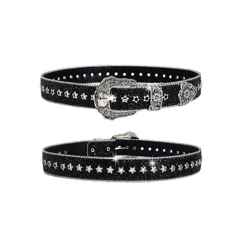 Personality Gothic Rhinestone Belts For Women Girl Fashion PU Leather Belts Western Cowboy Y2K Retro Jeans Skirt Decor WaistbandW251030