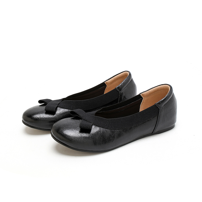 Designer women's fashionable artificial leather flat shoes, round toe bow design flat shoes, black/Burgundy, casual and comfortable for women