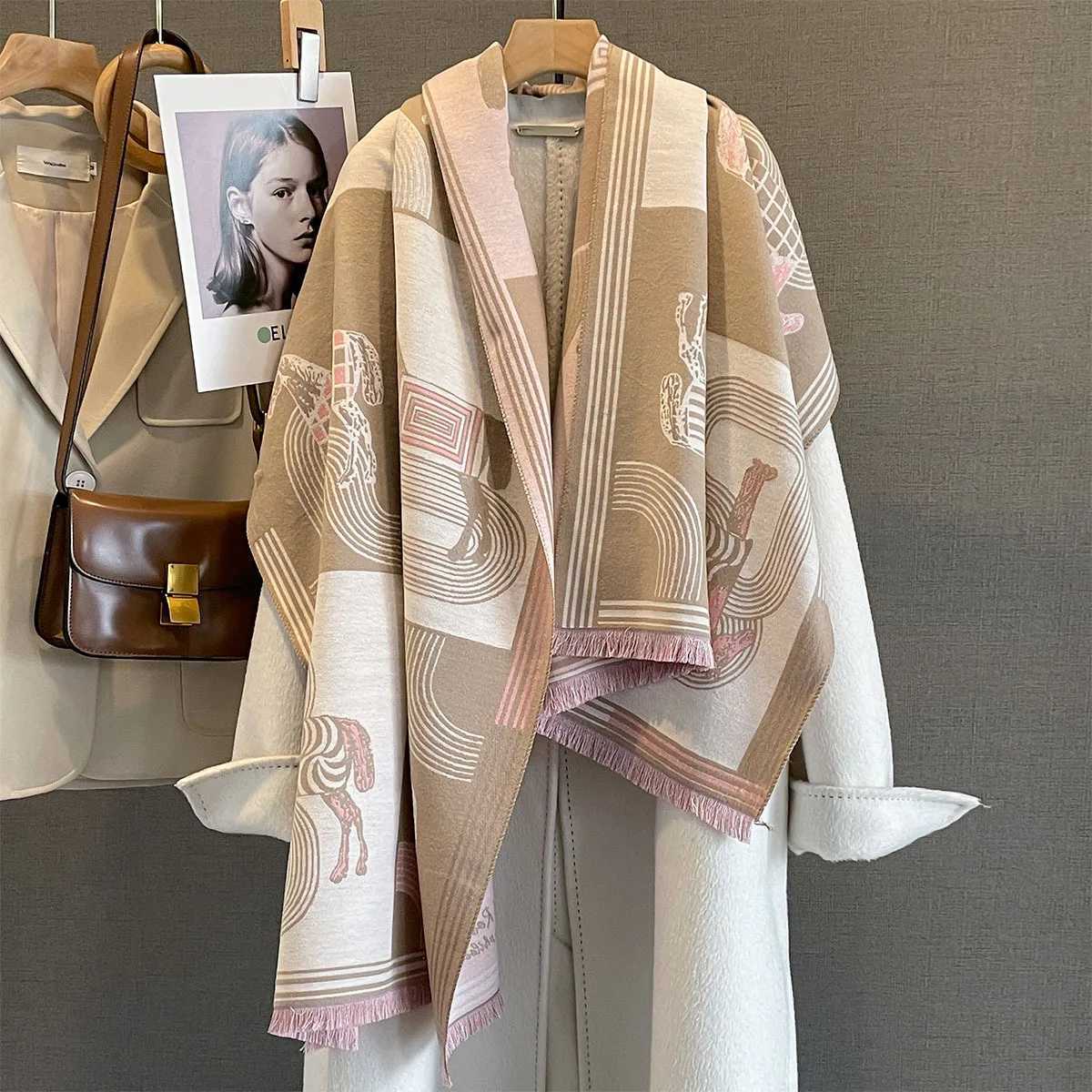 Winter Cashmere Scarf Women Luxury Horse Print Scarves Shawl Female Wrap Scarves Lady Thick Warm Blanket Gift Echarpe PashminaW251030