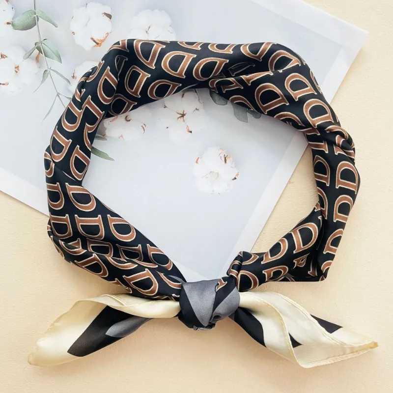 68cm Letter D Printed Scarf Womens Imitation Silk Highend Temperament Scarf Simple and Versatile Headscarf Shawl C251031