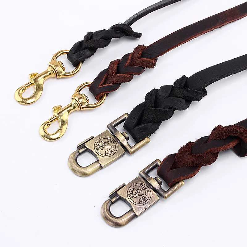 Genuine Leather Dog Leash Top Grain Cowhide Training Lead with Heavy Duty Clip Handcrafted Pet Leash for Medium Large Dogs C251031