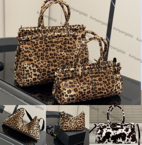 Tote Bag Designer soft Lux bag flannel leopard print bag Fashion shoulder bag winter bag brown bag large capacity shopping bag